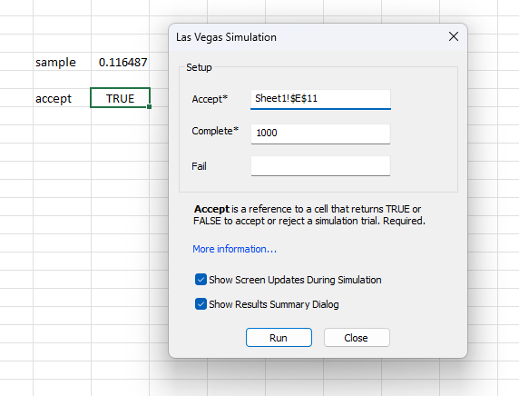 Las vegas simulation dialog